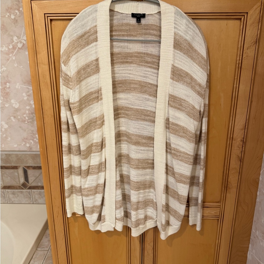 Talbots Beige and White Striped Cardigan